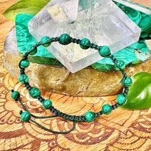 Load image into Gallery viewer, NEW! Malachite EMF Protection, Releasing Stagnant Energies & Recharging Vitality Woven Inner Strength Collection Nylon Braided Adjustable 6mm Bead Bracelet