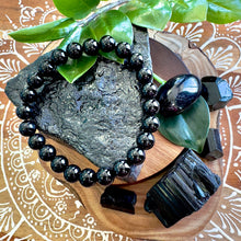 Load image into Gallery viewer, NEW 🔥 Black Schorl Tourmaline - Ultimate Spiritual Grounding & EMF Purification Grade AAA 8mm Stretch Bracelet