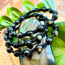 Load image into Gallery viewer, NEW! Gold Sheen Obsidian Clear Blockages & Spiritual Defense Grounding Woven Inner Strength Collection Nylon Braided Adjustable 6mm Bead Bracelet