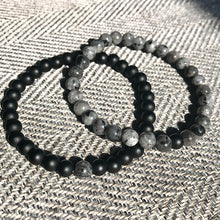 Load image into Gallery viewer, Labradorite Larvakite & Black Onyx Couples Bracelet 6mm Stretch Matching Set