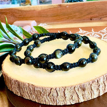 Load image into Gallery viewer, NEW! Gold Sheen Obsidian Clear Blockages & Spiritual Defense Grounding Woven Inner Strength Collection Nylon Braided Adjustable 6mm Bead Bracelet