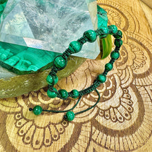 Load image into Gallery viewer, NEW! Malachite EMF Protection, Releasing Stagnant Energies & Recharging Vitality Woven Inner Strength Collection Nylon Braided Adjustable 6mm Bead Bracelet