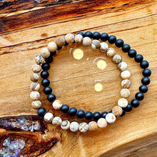 Load image into Gallery viewer, Picture Jasper & Black Onyx Couples Bracelet 6mm Stretch Matching Set