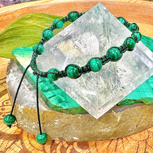 Load image into Gallery viewer, NEW! Malachite EMF Protection, Releasing Stagnant Energies & Recharging Vitality Woven Inner Strength Collection Nylon Braided Adjustable 6mm Bead Bracelet