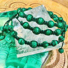Load image into Gallery viewer, NEW! Malachite EMF Protection, Releasing Stagnant Energies & Recharging Vitality Woven Inner Strength Collection Nylon Braided Adjustable 6mm Bead Bracelet