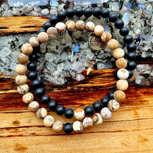 Load image into Gallery viewer, Picture Jasper & Black Onyx Couples Bracelet 6mm Stretch Matching Set