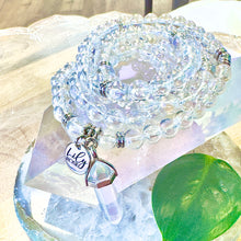 Load image into Gallery viewer, NEW! 🪽 Angel Aura Clear Quartz Light Worker Imprint Blockage Removal & Alchemically Bond 108 Mala Necklace Bracelet