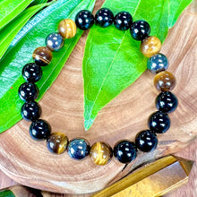 Load image into Gallery viewer, NEW! Divine Masculine Ancestral Healing & Protection Black Onyx Tigers Eye & Hematite 10mm Stretch Bracelet