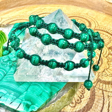 Load image into Gallery viewer, NEW! Malachite EMF Protection, Releasing Stagnant Energies & Recharging Vitality Woven Inner Strength Collection Nylon Braided Adjustable 6mm Bead Bracelet