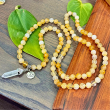 Load image into Gallery viewer, Update: 3 Left in stock & NEW! Grade A ✨ Golden Healer Unbreakable Force Gold Ray of Light Limited 108 Hand Knotted Mala with Point Charm Pendant Necklace
