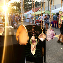 Load image into Gallery viewer, Ethereal Limited Amethyst Angel Wing Sliced Geode Pendant 18” Gold Necklace