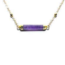 Load image into Gallery viewer, Minimalist Amethyst Rounded Bar Pendant Choker 14" + 2" Gold Necklace