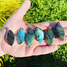 Load image into Gallery viewer, Dancing Wave Free-form Labradorite Pendant 30” White Gold Dip Edges Necklace