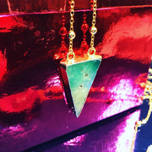 Load image into Gallery viewer, Dynamic Triangle Chrysoprase Double Sided Pendant 18” Gold Necklace