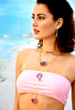 Load image into Gallery viewer, Ethereal Limited Amethyst Angel Wing Sliced Geode Pendant 18” Gold Necklace