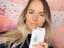 Load image into Gallery viewer, Elizabeth April EA Anunnaki 2 Sided Channeled & Attuned Evil Eye Protection Cosmic Species Sacred Geometry Card Tag Pendant 18” Gold Necklace