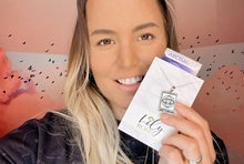 Load image into Gallery viewer, Elizabeth April EA Arcturian 2 Sided Channeled & Attuned Evil Eye Protection Cosmic Species Sacred Geometry Card Tag Pendant 18” White Gold Necklace