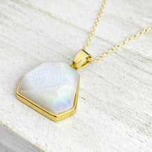 Load image into Gallery viewer, Rainbow Aura Quartz White Druzy Inclusion Agate Gemstone Pendant 18&quot; Gold Necklace