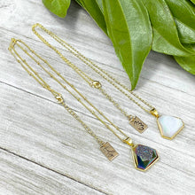 Load image into Gallery viewer, Rainbow Titanium Aura Quartz White Druzy Inclusion Agate Gemstone Pendant 18" Gold Necklace