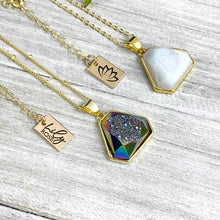 Load image into Gallery viewer, Rainbow Titanium Aura Quartz White Druzy Inclusion Agate Gemstone Pendant 18" Gold Necklace