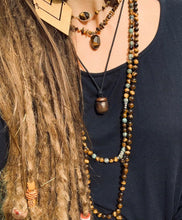 Load image into Gallery viewer, Tigers Eye Willpower 108 Hand Knotted Mala with Tassel Necklace