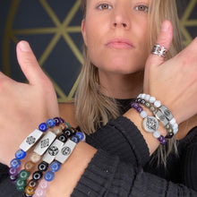 Load image into Gallery viewer, 10mm Elizabeth April Channeled Anunnaki Sacred Geometry Limited Edition Cosmic Species Stretch Bracelet
