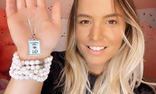 Load image into Gallery viewer, Just Restocked! Elizabeth April EA Angel 2 Sided Channeled & Attuned Evil Eye Protection Cosmic Species Sacred Geometry Card Tag Pendant 18” White Gold Necklace