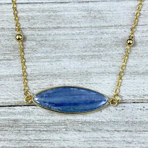 Kyanite Truth & Clarity Oval Pendant Choker 14" + 2" Gold Necklace