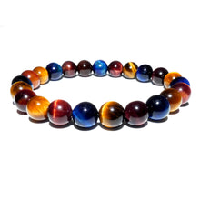 Load image into Gallery viewer, Limited Edition Triple Power Red Tigers Eye Blue Tigers Eye and Yellow Tigers Eye 8mm Stretch Bracelet