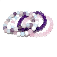 Load image into Gallery viewer, Triple Power Amethyst Rose Quartz Aquamarine Spiritual Awareness Matte 8mm Stretch Bracelet