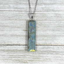 Load image into Gallery viewer, Modern Labradorite Glowing Bliss Vertical Bar Pendant 18" White Gold Necklace