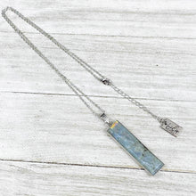 Load image into Gallery viewer, Modern Labradorite Glowing Bliss Vertical Bar Pendant 18" White Gold Necklace