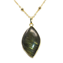 Load image into Gallery viewer, Dancing Wave Free-form Labradorite Pendant 30” 24k Gold Dip Edges Necklace
