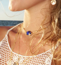 Load image into Gallery viewer, Faceted Gemstone Oval Lapis Lazuli Pendant Choker 14" + 2" Gold Necklace