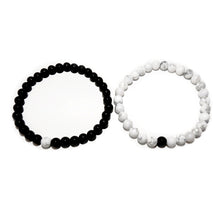 Load image into Gallery viewer, Howlite &amp; Black Onyx Couples Bracelet 6mm Stretch Matching Set