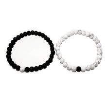 Load image into Gallery viewer, Howlite & Black Onyx Couples Bracelet 6mm Stretch Matching Set