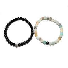 Load image into Gallery viewer, Matte Amazonite & Matte Black Onyx Matching Gemstone Couples Unity 6mm Stretch Distance Bracelets