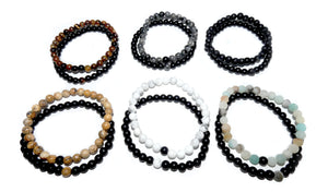 Howlite & Black Onyx Couples Bracelet 6mm Stretch Matching Set