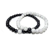 Load image into Gallery viewer, Howlite & Black Onyx Couples Bracelet 6mm Stretch Matching Set