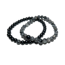 Load image into Gallery viewer, Labradorite Larvakite & Black Onyx Couples Bracelet 6mm Stretch Matching Set