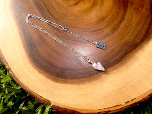 Faceted Shield Rose Quartz Minimalist Crystal Pendant 14” + 2" White Gold Necklace