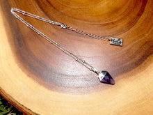 Load image into Gallery viewer, Faceted Shield Amethyst Minimalist Crystal Pendant 14” + 2" White Gold Necklace