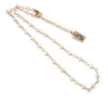 Load image into Gallery viewer, Minimalist Freshwater Pearl Beaded Rosary Chain Wire Wrapped Choker 12" + 2" Gold Necklace