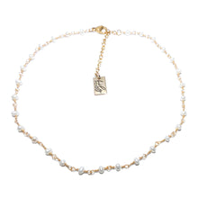Load image into Gallery viewer, Minimalist Freshwater Pearl Beaded Rosary Chain Wire Wrapped Choker 12" + 2" Gold Necklace