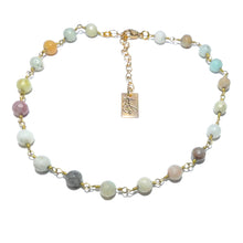 Load image into Gallery viewer, Minimalist Amazonite 6mm Beaded Rosary Chain Wire Wrapped Choker 12" + 2" Gold Necklace