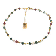 Load image into Gallery viewer, Minimalist Indian Agate 4mm Beaded Rosary Chain Wire Wrapped Choker 12" + 2" Gold Necklace