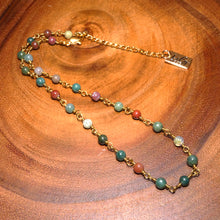 Load image into Gallery viewer, Minimalist Indian Agate 4mm Beaded Rosary Chain Wire Wrapped Choker 12" + 2" Gold Necklace