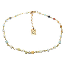 Load image into Gallery viewer, Minimalist Amazonite 4mm Beaded Rosary Chain Wire Wrapped Choker 12" + 2" Gold Necklace