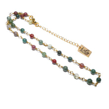 Load image into Gallery viewer, Minimalist Indian Agate 4mm Beaded Rosary Chain Wire Wrapped Choker 12" + 2" Gold Necklace