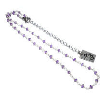 Load image into Gallery viewer, Minimalist Sterling Silver Amethyst Beaded Rosary Chain Wire Wrapped Choker 12" + 2" Necklace